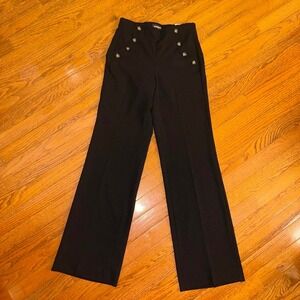 Express Womens Black High Waisted Wide Leg Sailor Button Front DressPants XS NWT